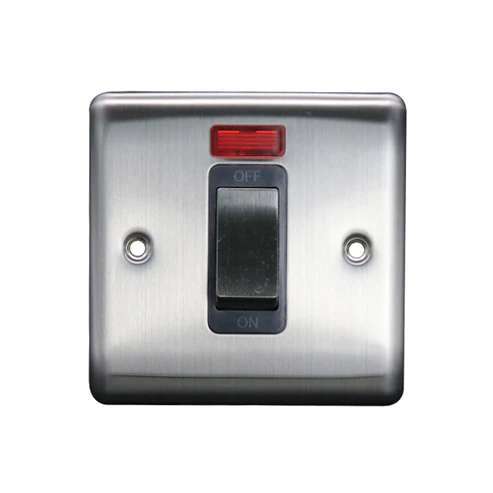1G 45A DP Switch c/w Neon Brushed Chrome, Grey insert