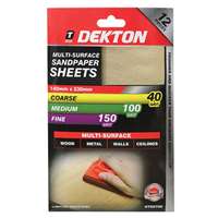 Dekton DT80700 12 Piece Sandpaper Coarse, Medium & Fine Size 140mm x 230mm_base
