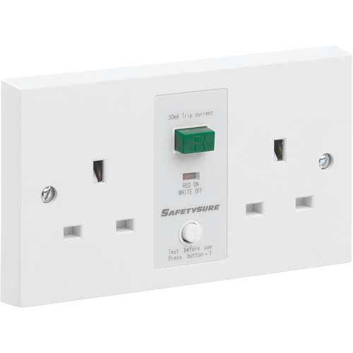ABMSKTUNSW2GRCD Double RCD Protected 2 Gang 13A DP Unswitched Socket Plug White _base