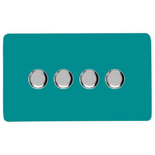 Trendi Switch ART-4LDMBT 4 Gang 1 or 2 way 150w Rotary LED Dimmer Light Switch, Bright Teal
