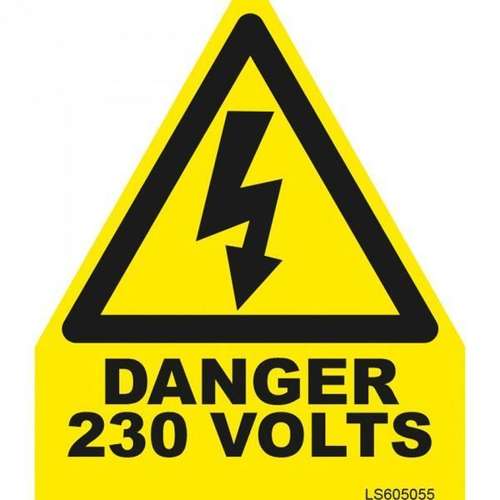 HISPEC LS605055 Danger 230 Volts Triangle Do Not Remove Safety Label