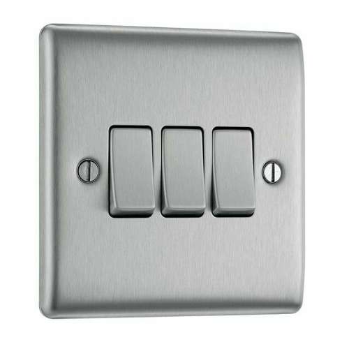 BG Nexus NBS43 Metal Brushed Stainless Steel Triple Switch 2 Way Light Switch Plate_base