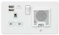 Screwless 13A socket, USB charger and Bluetooth Speaker combo - Matt white_base