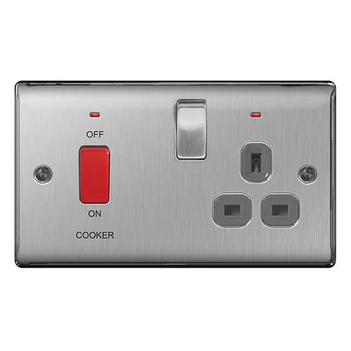 BG NBS70G Brushed Steel 45A Cooker Control Unit with 13A Switched Socket & Neon_base