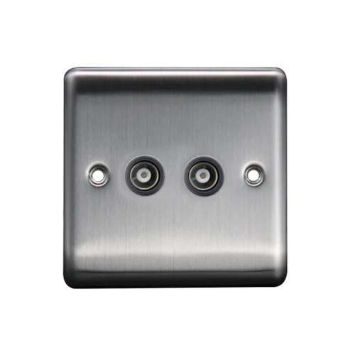 2G Coaxial Socket Brushed Chrome, Grey insert