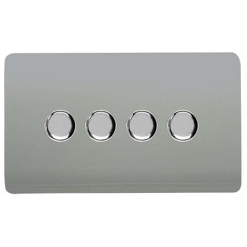 Trendi Switch ART-4LDMSI 4 Gang 1 or 2 way 150w Rotary LED Dimmer Light Switch, Platinum Silver