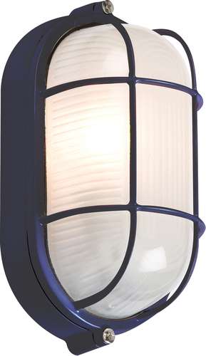 230V IP54 60W Black Oval Bulkhead with wire Guard and Glass Diffuser_base