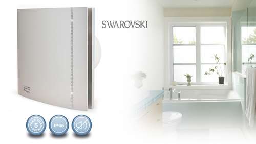 Envirovent Swarovski SILDES100SK 4" Square Front Face Silent Design Fan - Silver with Adjustable Run-on Timer_base