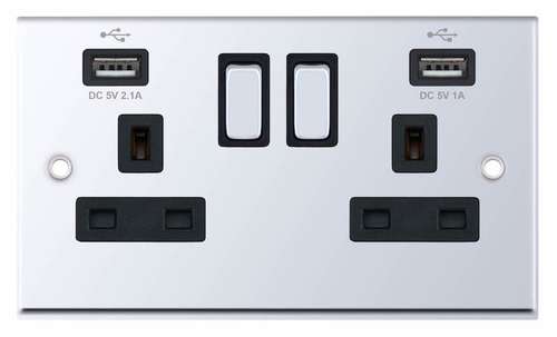 Selectric 2 Gang Switched With 2 Usb Ports (2.1A / 1A) 13A USB Socket Outlet, 7MPRO_base