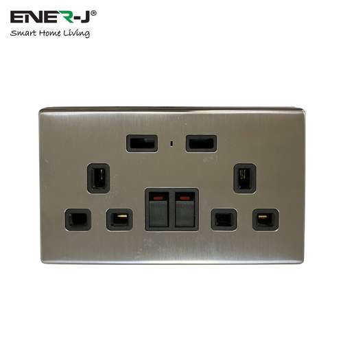 ENER-J SHA5283 Smart Twin Wall Sockets with USB 2 USB Ports 13A (Silver)_base