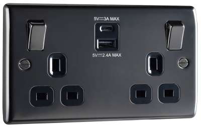BG Nexus NBN22UACB Black Nickel Switched 13A Double Socket With Type A & Type C USB 4.2A_base